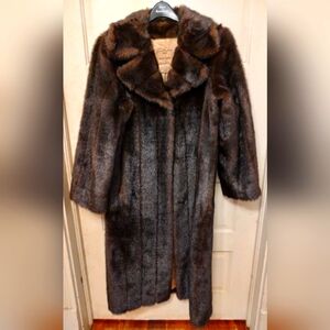Dennis Basso Brown full length faux fur coat